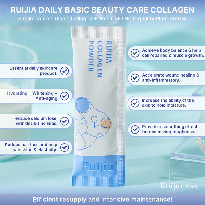 RUIJIA 优质纯净胶原蛋白粉桶装 - 蓝色 (30条)