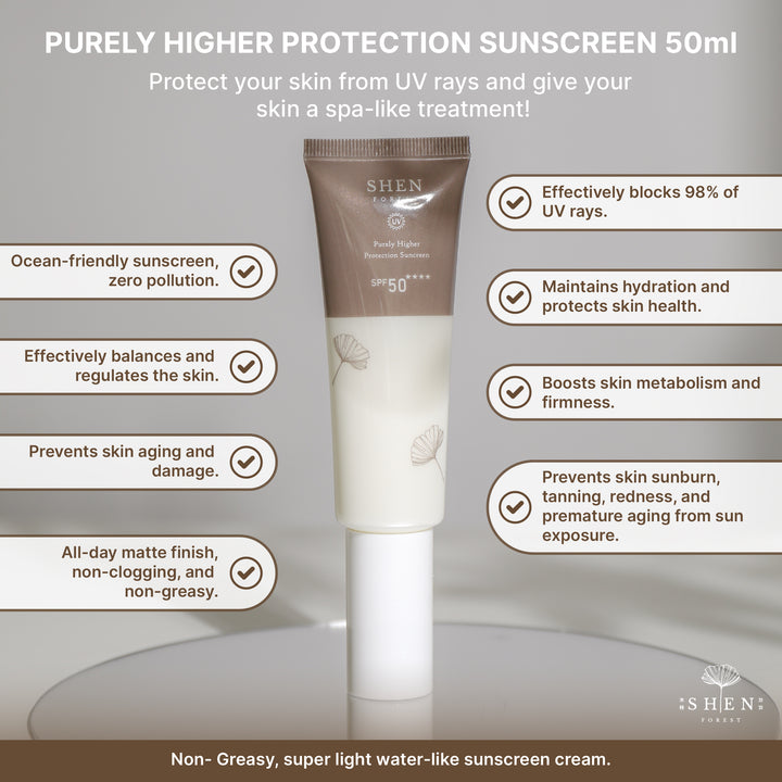 【PROMO】SHEN Sunscreen Series | Purely Higher Protection Sunscreen SPF50 (Non-colored) 防晒系列 | 清净高效防晒乳SPF50 (无色)