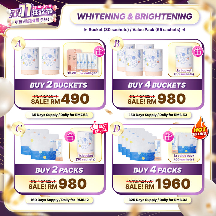 RUIJIA 专利玫瑰多酚胶原蛋白粉桶装 - 粉色 (30条)