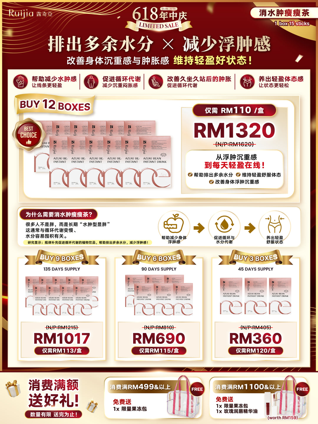 【LIMITED PROMO】RUIJIA Azuki Bean Instant Drink 消水肿瘦瘦茶