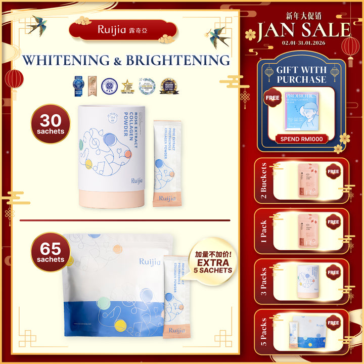 RUIJIA 专利玫瑰多酚胶原蛋白粉桶装 - 粉色 (30条)